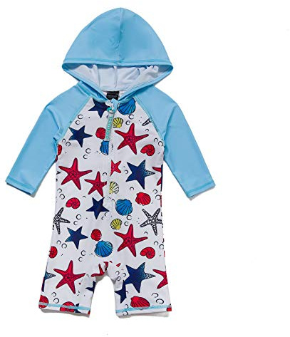 BONVERANO Trajes de baño para recién Nacidos 50+ Trajes de baño con Capucha UV(Azul-Estrella,9-12meses