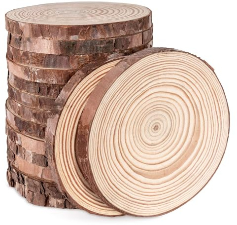 ilauke Natural Wood Slices 16 Pcs 11-12cm Circle Wooden Discs Unfinished Log Wooden Rounds for Arts Crafts Wall Decor Wedding Christmas DIY Projects