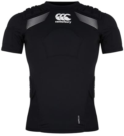 Canterbury Gilet da rugby professionale unisex per adulti, protegge petto e spalle, traspirante, leggero e flessibile, nero/bianco/argento, M