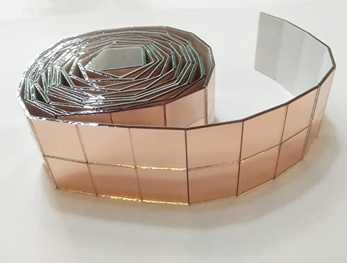 Lot de 250 rouleaux de carreaux de miroir en verre de 2 cm pour travaux manuels, mini carreaux de miroir carrés de 1,9 cm pour mur (miroir or rose, 2,5 mètres)