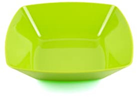 Buzztrove 4 Pack Plastic Bowls 19x19cm Green – Reusable Square Serving Bowls – Durable Plastic Pasta, Fruit & Salad Bowls – Lightweight Green Party Bowls.