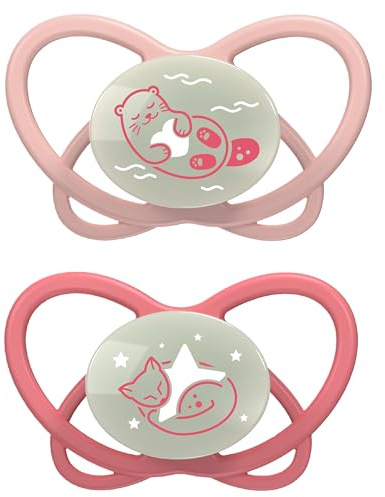 nip - Butterfly Night | 16-32 mesi | Confezione da 2 pezzi | Ciuccio per bambini adatto all'allattamento e ai denti con bottone luminoso con scatola ciuccio. Ciuccio sostenibile con morbido tettarella