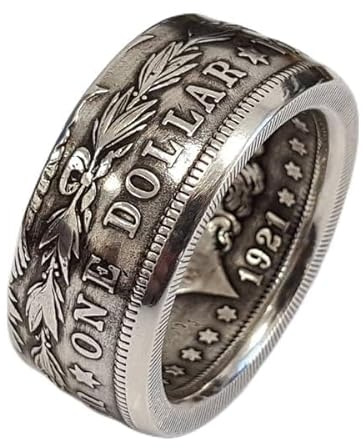 Mnyixsi Fashion 925 Sterling Silver America Band Ring for Men, Vintage Style Patriotic United States National Emblem Coin Engraved Signet Ring, Viking Rock Band Punk Hip Hop Jewelry Gift Size 11
