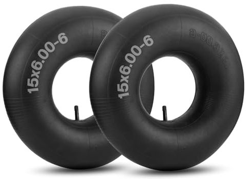 Lot de 2 chambres à air de rechange pour pneus de 15 x 6,00-6, pneus de tondeuse à gazon, tuyau à air en caoutchouc épais 15 x 600-6 avec tige de valve droite TR-13 pour tracteurs de cour, brouettes