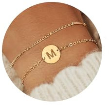 YADOCA Bracelet Or pour Femme – Or 18 Carats Rempli Lettre Initiale Bracelet Personnalisé Disque Monogramme Bracelets pour Femmes Adolescentes Filles Cadeaux -M