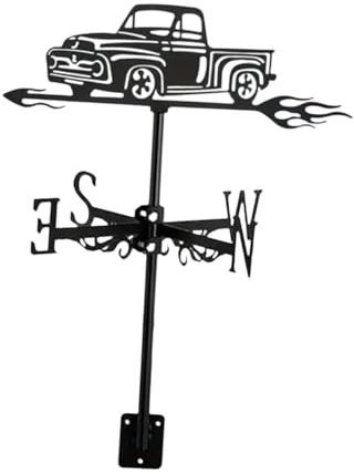 Generic Black Pickup Truck Weathervane Weather Vane Art Wind Direction Indicator Truck Ornament for Cottage Lawn Fence Yard Courtyard