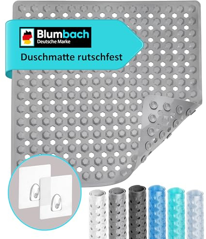 Blumbach® Duschmatte rutschfest 53x53cm - Inkl. 2 Haken zum Aufhängen