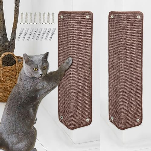 2 Pieces Cat Scratcher Mat Cat Furniture Protectors Sisal Scratching Pad Protecting Bed Sofa Scratch Mat Pad Rug 60 × 25CM(Dark Brown)