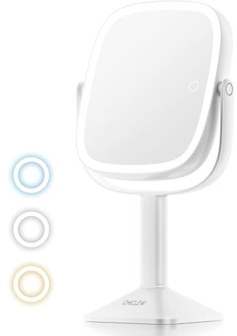 CHICLEW 9.5'' Große Schminkspiegel mit Beleuchtung, 1X/10X Wiederaufladbarer Kosmetikspiegel mit Beleuchtung, Stufenlos Dimmbarer 360° Schwenkbarer Doppelseitiger Tischspiegel mit Abnehmbarer Basis