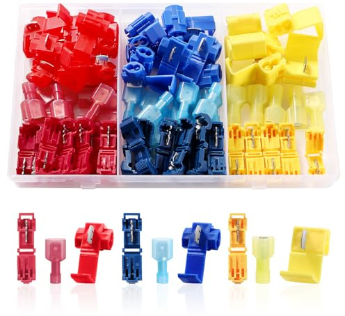 YIXISI 75 PCS Quick Splice Electrical Wire Connectors, T-Tap Electrical Connectors, Branch Connectors, Insulated Self-Stripping Connector Set, Red, Blue, Yellow