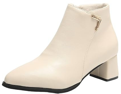 Stivali in pelle da donna eleganti con tacco | Stivaletti Chelsea da donna | comodi stivali da equitazione imbottiti caldi | Stivali corti da donna per attività all'aria aperta leggeri, bianco, 39 EU