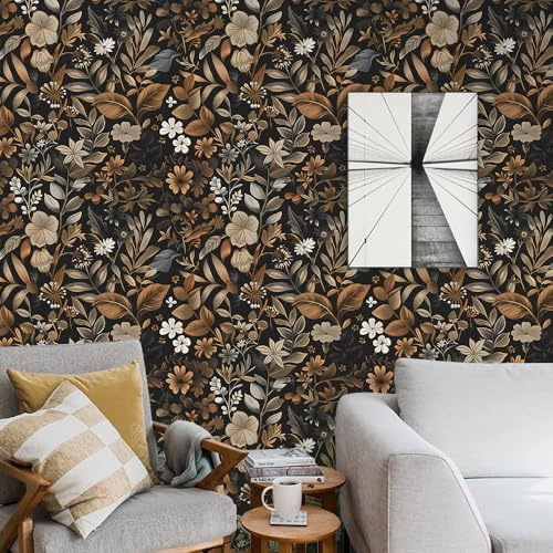 OFZVEO Självhäftande tapet, 44,5 × 300 cm, blommig, Peel and Stick-tapeter, blad blomma klistra på tapeter för vardagsrum, sovrum, kök, väggskåp, dekor, bänkskiva, vinylbeläggning (blommig 13)