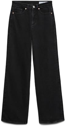 VERO MODA VMFLASH Jean évasé Taille mi-Haute pour Femme, Dark Grey Denim, 26W / 30L