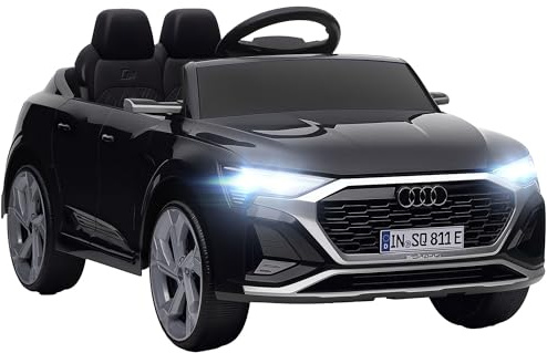 Coche Eléctrico para Niños +3 Años Audi Q8 e-tron Sportback, Carro Eléctrico Infantil con Batería 12V, Mando a Distancia, Ruedas con Suspensión de Muelles, Faros, Bocina y Música, Negro