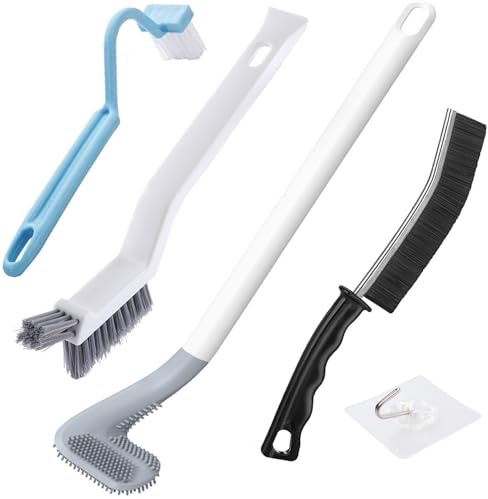 Xemnys Escobilla de inodoro, cepillo de silicona para limpieza profunda con mango largo, borde de inodoro y ranura de lechada de azulejos, cepillo de limpieza para el hogar, baño, ducha, espacios