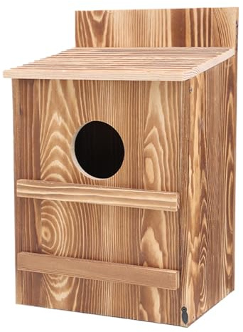 de búhos, Barn Owl Nesting Box Birdhouse de Madera, Barred Owl Nesting Box - Caja de Grande, Montaje fácil, Apertura Circular, Refugio Hecho a Mano para pájaros cernícalos, 36,8x19x22.8cm