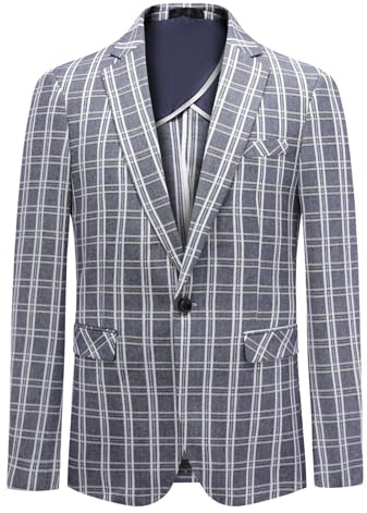 Allthemen Blazer Uomo a Quadri Slim Fit Giacca Elegante Business Tinta Unita Cappotto Vintage con Button Suit per Festa Nozze Marina L