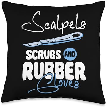 Scalpels Scrubs And Rubber Cloves Surgical Technician Throw Pillow
