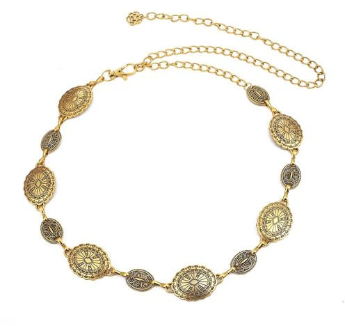 120CM Cinturón de Cadena para Mujer, Cinturón Vintage de Metal Dorado Cadena de Cintura Ajustable Delgado de Cintura Joyería para el Vientre para Pantalones Falda Vestido Abrigos Jeans