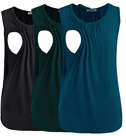 Smallshow Women's Maternity Nursing Tops Sleeveless Breastfeeding Vest Clothes 3 Pack
