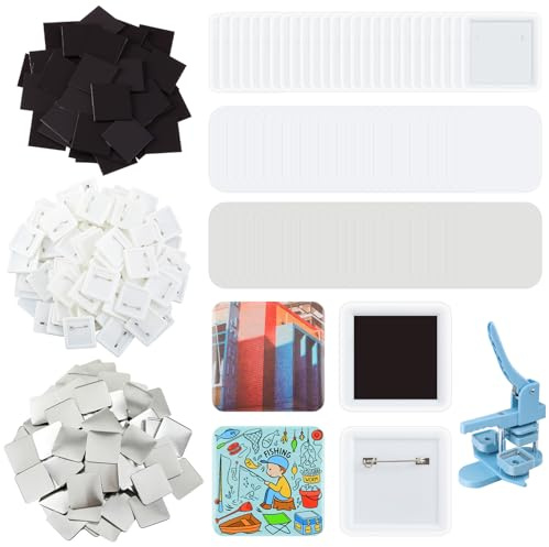 Wavwavw 150 Sets Square Button Maker Supplies 50mm, Magnet Pin Badge Parts