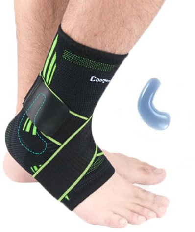 Coogime 2 stycken ankelbandage, justerbart ankelbandage fotboll, plantar fasciit bandage, ankelbandage för sport, ventilerande ankelarmband (grön, XL)