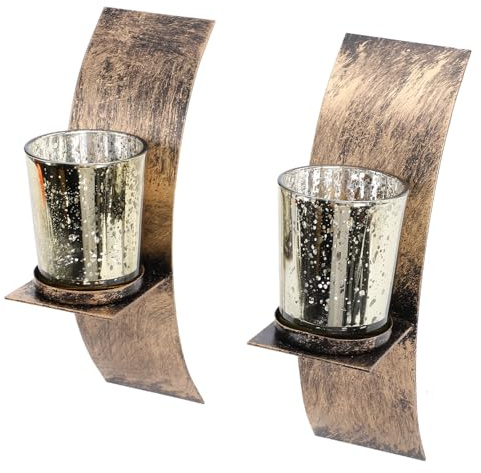 Hamwesh Rustik Väggljushållare, Vintage Värmeljuslampa i Bronsjärn med Ljuskopp i Glas, för Sovrum, Badrum, entré Hall, Vardagsrum