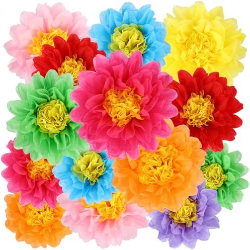 BestoFun 14 PCS Mexico Tissue Paper Flowers – Colorful Mexican Party Decorations for Cinco de Mayo, Birthday, Fiesta, Wedding, and Holiday Events