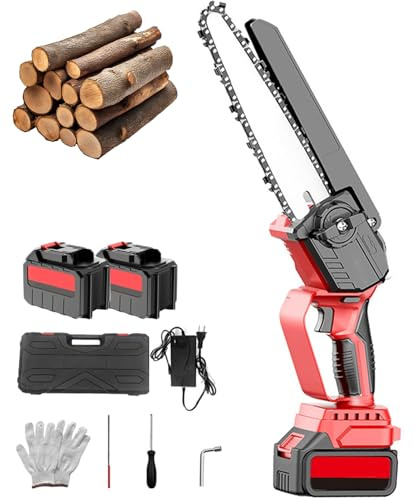 Mini Motosierra Inalámbrica, Motosierra Pequeña De Mano De 8 Pulgadas Con Batería De 2 * 4500 Mah, Cargador Y Engrasador, Sierras De Jardín De Mano Pequeñas, Motosierra Portátil Sin Escobil 2*4500mAh