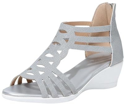 Gladiatorsandaler för kvinnor kil ortopediska boho-paljetter damsandaler dragkedja öppen tå halkfria komfort sommarskor strand semester dagligen, SILVER, 39.5 EU