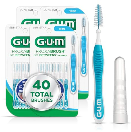 GUM Proxabrush Go-Betweens - Wide - Interdental Brushes - Soft Bristled Dental Picks for Plaque Removal Health - Safe for Braces & Dental Devices, 10 Count (Pack of 4) 40 Total