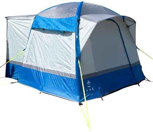 OLPRO Uno Breeze Inflatable Driveaway Campervan Awning, 3.3m x 2.2m, Blue & Grey, sewn in groundsheet, freestanding, tent, air beam, for vehicles 190cm-250cm in height