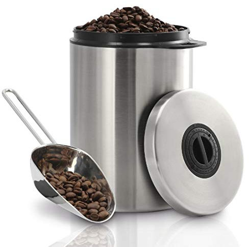 Xavax Kaffeedose für 1kg Kaffeebohnen (luftdichter Kaffeebohnen-Behälter mit Kaffee-Schaufel, Aromadose aus Edelstahl, Vorratsdose zur Aufbewahrung) silber, One Size