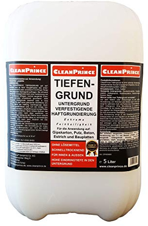 Cleanprince Djupgrund 5 liter vidhäftning extremt findelad vidhäftningsbakgrund för gipsskivor, gipsfiberplattor, kalkgips-puts, gipsbyggplattor, kalkcementputs, betong