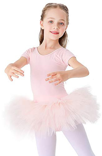 Bezioner Tutu de Danse Classique Robe de Ballet Justaucorps en Coton Manche Courte pour Fille Rose 140