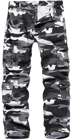 APTRO Mens Cargo Trousers Camo Trousers Combat Tactical Trousers Cotton Multiple Pockets Outdoor Pants LT04 Grey 36