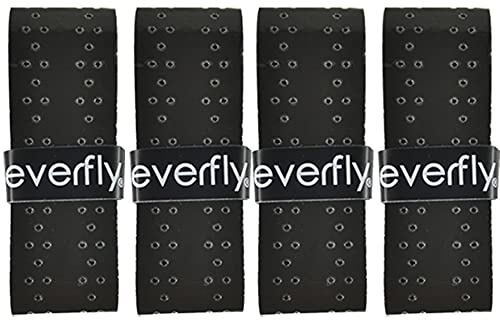 Everfly Surgrip pour Padel - 4 Pièces Noir - Lisses et Perforés - Grip Tennis pour Raquette - Badminton Squash - Overgrip - Bande de Maintien -Homme Femme Enfant - Protection Sport (Perforés)