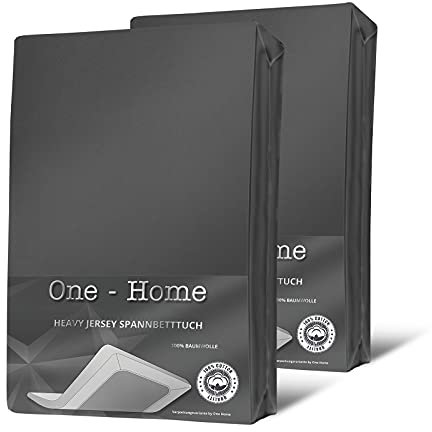 one-home 2 Split Topper Spannbettlaken anthrazit 180x200-200x200 Heavy Jersey Baumwolle