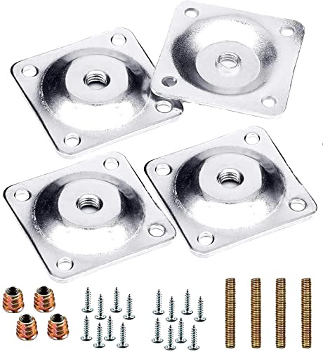 SINGTAN Set of 4,Furniture Connectors For fixing old or intended replacement furniture feet to the main body For tables,chairs,5/16Bolt,Inch size.Furniture Leg Attachment Plate with Hanger Bolt Screw