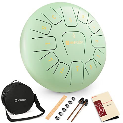 Vangoa Stahlzungentrommel Steel, Tongue Drum, 12 Zoll 13 Tone C-Dur Zungentrommel Schlagzeug Instrument für Meditation Yoga mit Schlegel Hinweis Aufkleber Finger Picks Mallet