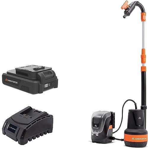 YARD FORCE Akku-Tauch-/Regenfasspumpe LX CWP1 mit 20V /2,5 Ah Lithium-Ionen-Akku, max. Fördermenge 2000 L/Stunde, max. Tauchtiefe: 3 Meter mit 20V /2,5 Ah Akku