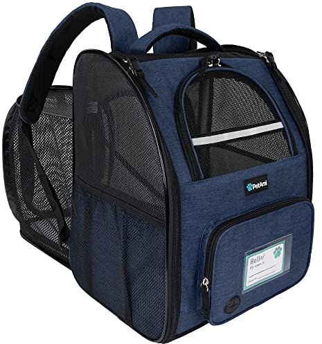 PetAmi Dog Cat Backpack Carrier, Expandable Pet Carrier Backpack for Travel Hiking, Small Medium Dog Puppy Large Cat Carrying Backpack, Airline Approved Ventilated Soft Back Support, 18 lbs, Navy