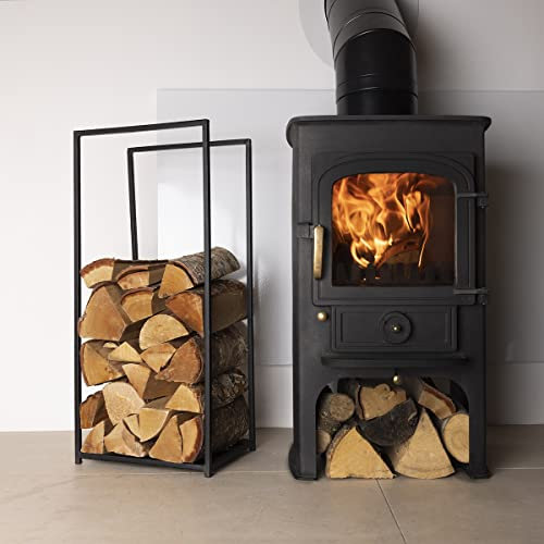 CHARLES BENTLEY Log Holder, Snug, Dogwood Log Holder, Iron, Solid Base, Tall Frame, Black Matte, Contemporary Design, Log Storage, Fireplace, 10KG Log Capacity, Wood Storage, Fireside (80x35.5x25cm)
