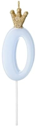 Decoraparty Bougie Numéro 0 pour Gâteaux, Décoration Bleue Claire avec Couronne Dorée pour Anniversaires des Enfants, Fêtes prénatales et de naissance, Gender Reaveal Party