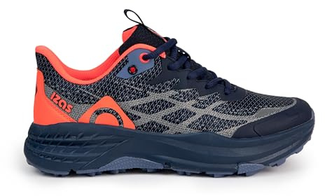 Izas - Zapatillas de Trail Running para Mujer - Deportivas con Suela Alta - Cierre de Cordones - Puntera y Talonera Reforzadas - Elásticas, Ligeras y Resistentes - Eagle Azul y Coral - Talla 41