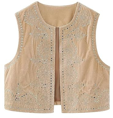 XIXIMAON Vesto de mujer Y2K bordado, cárdigan, top de chaleco sin mangas, de lino, con frente abierta, blusa recortada, ropa de verano (Jaque claro, M)