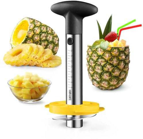 ZAFNAH Pineapple Corer and Slicer Tool, Pineapple Cutter and Corer, Stainless Steel Pineapple Peeler, Easy Pineapple core remover decorer, Eye Removal Tool, Pelador De Piña (Black with Measure marks)