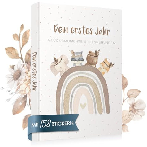 Cozy Racoon Babyalbum Dein erstes LebensJahr mit 158 Stickern. Baby Album zum Selbstgestalten und Ausfüllen für die schönsten Momente. Geschenk zur Geburt für Jungen und Mädchen | Boho Tiere