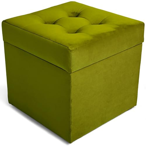 MG Design Polsterhocker 45 x 45 cm Grün mit großem Stauraum (ca. 50 L), bis 300 kg belastbar, weich mit dezentem Schimmer, pflegeleicht – Wohnbereich, Schlafraum & Flur