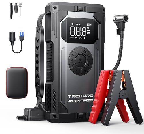 TREKURE 5500A Jump Starter Power Pack with 150PSI Air Compressor, 12V Portable Car Battery Booster Jump Starter for all Gas/10L Diesel, Car Starter Power Bank with Jump leads, Emergency Light